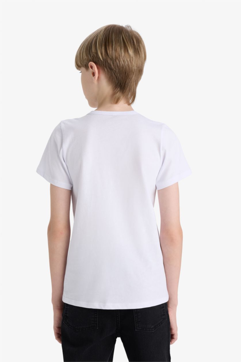 Erkek Çocuk - Genç Erkek Beyaz Bisiklet Yaka Basic Düz Beyaz Tişört Erkek Çocuk