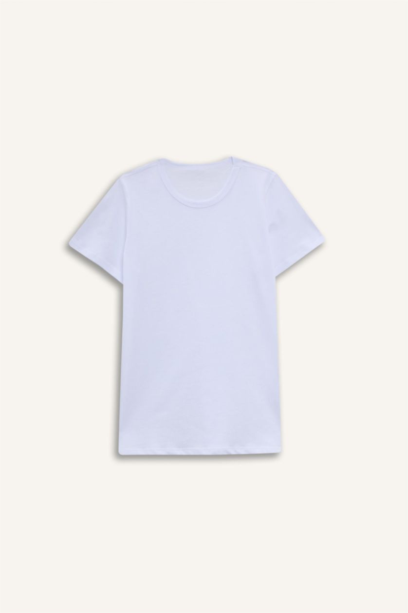 Erkek Çocuk - Genç Erkek Beyaz Bisiklet Yaka Basic Düz Beyaz Tişört Erkek Çocuk