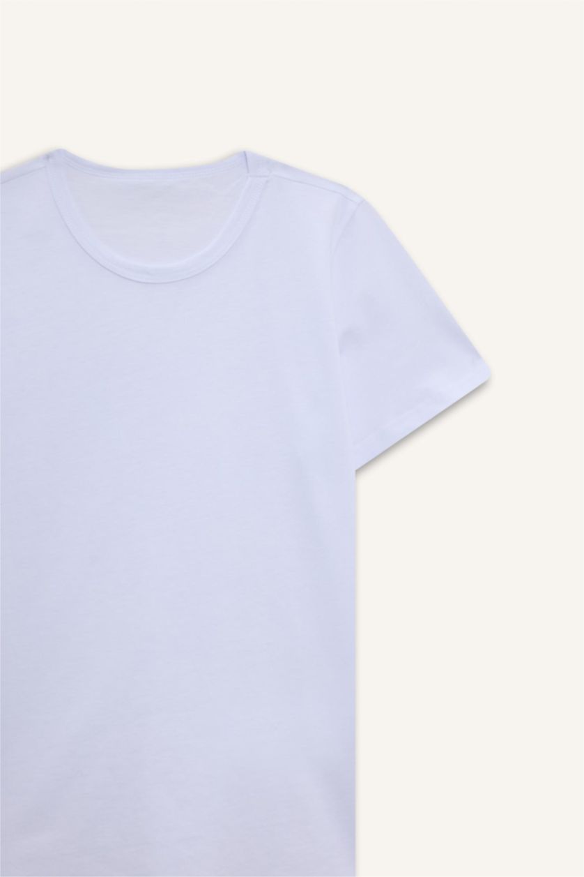 Erkek Çocuk - Genç Erkek Beyaz Bisiklet Yaka Basic Düz Beyaz Tişört Erkek Çocuk