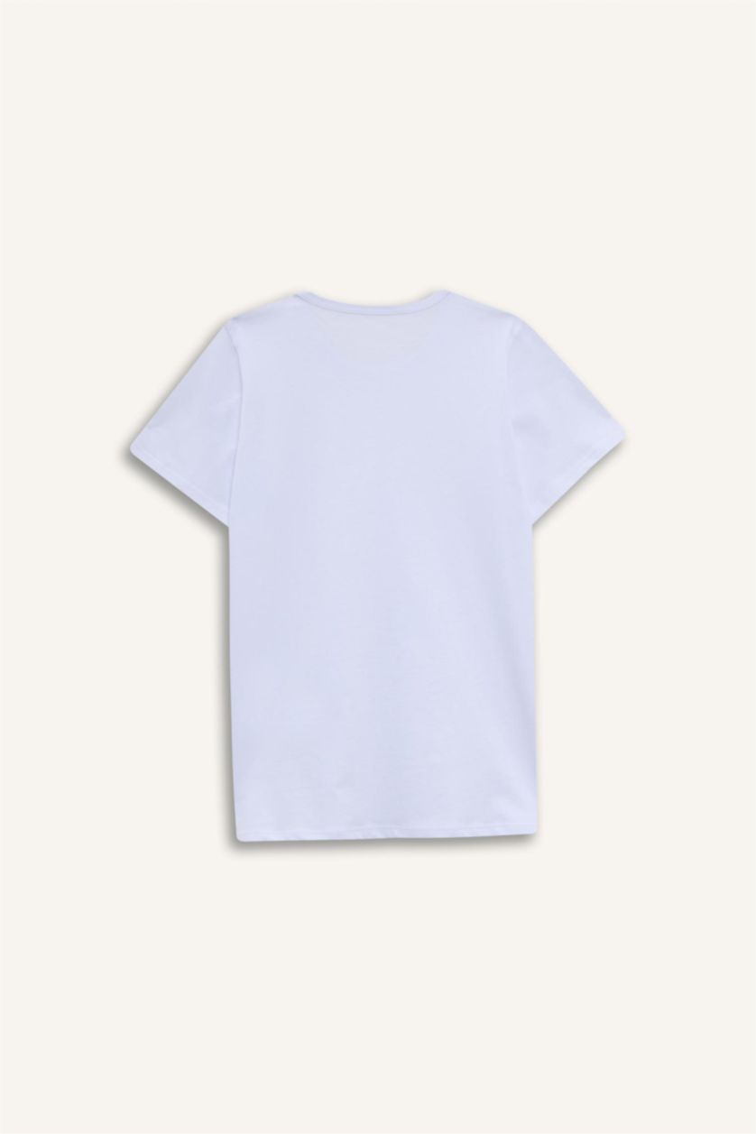 Erkek Çocuk - Genç Erkek Beyaz Bisiklet Yaka Basic Düz Beyaz Tişört Erkek Çocuk