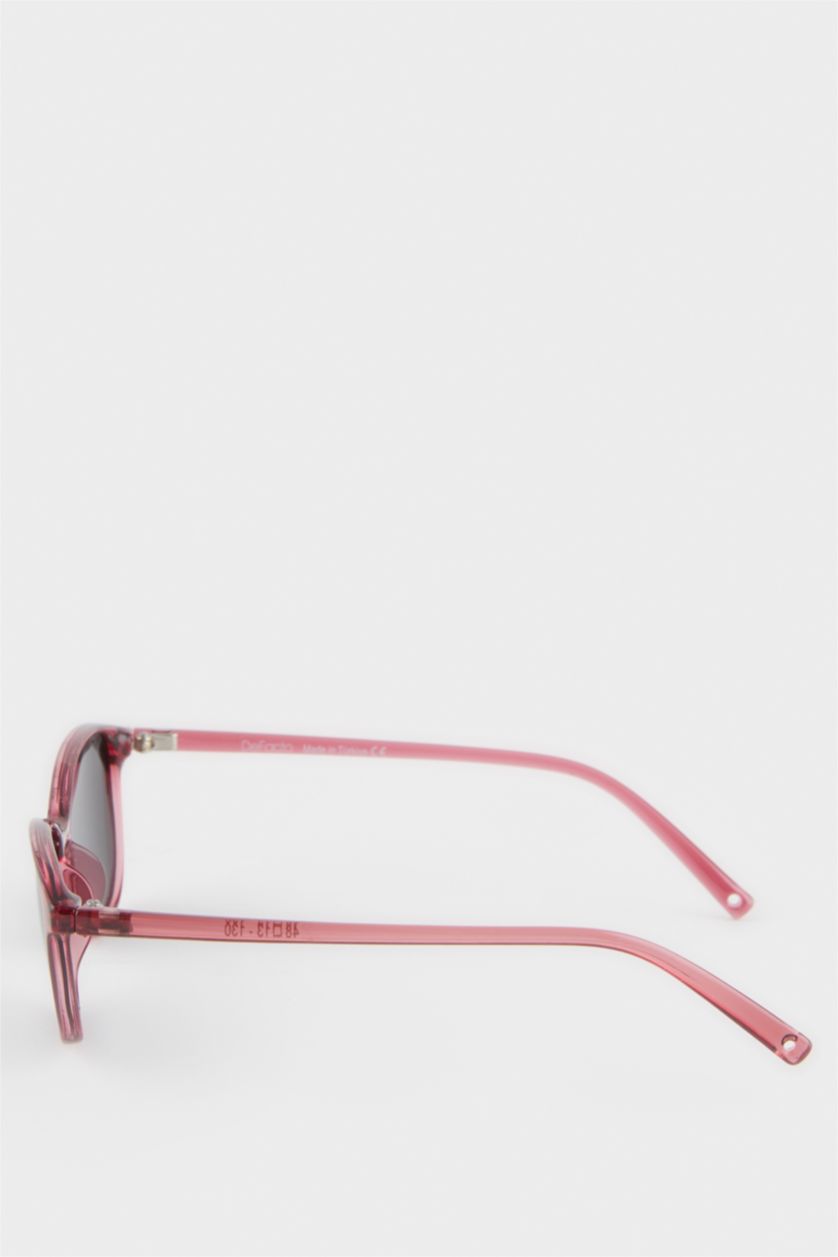 Kız Çocuk - Genç Kız Koyu Bordo Yuvarlak Bordo Plastik Çerçeve Siyah Cam Polarize Güneş Gözlüğü Kız Çocuk