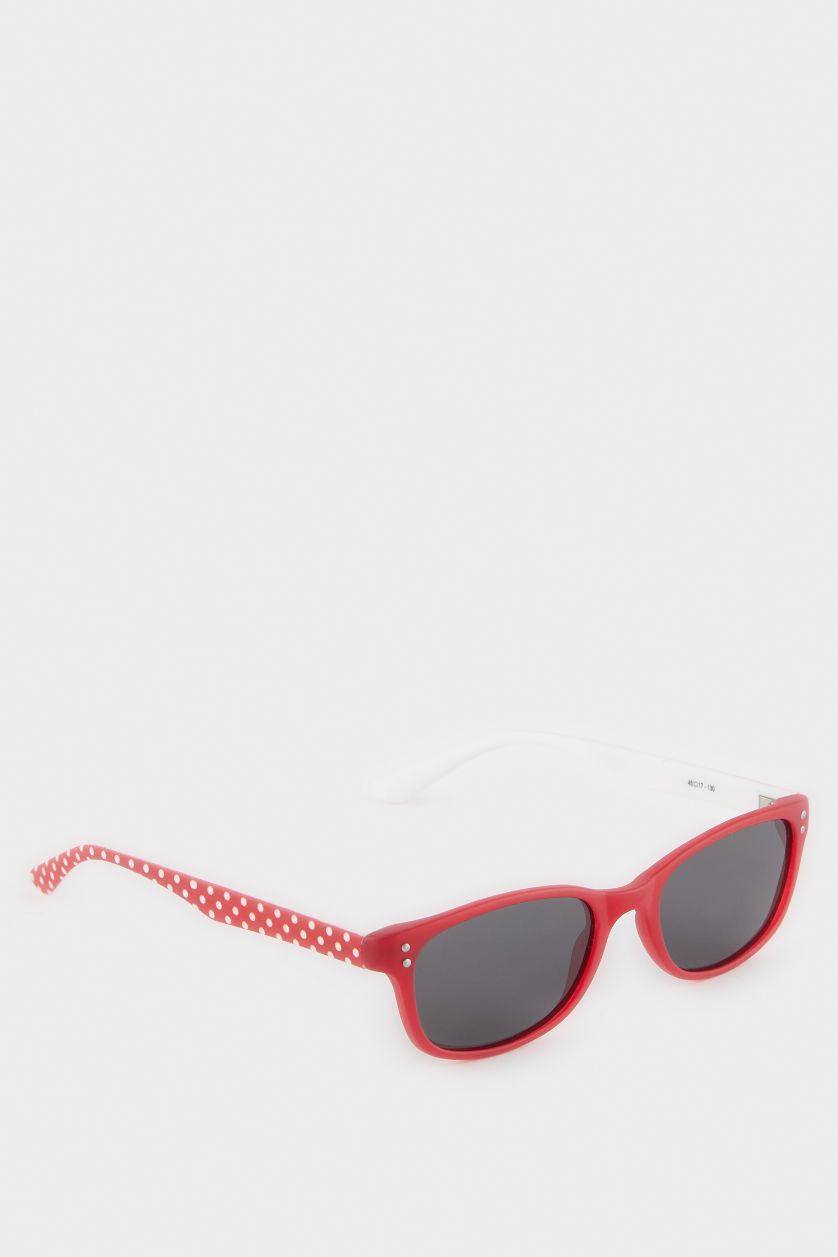 Kız Çocuk - Genç Kız Kırmızı Yuvarlak Kırmızı Plastik Çerçeve Siyah Cam Polarize Güneş Gözlüğü Kız Çocuk