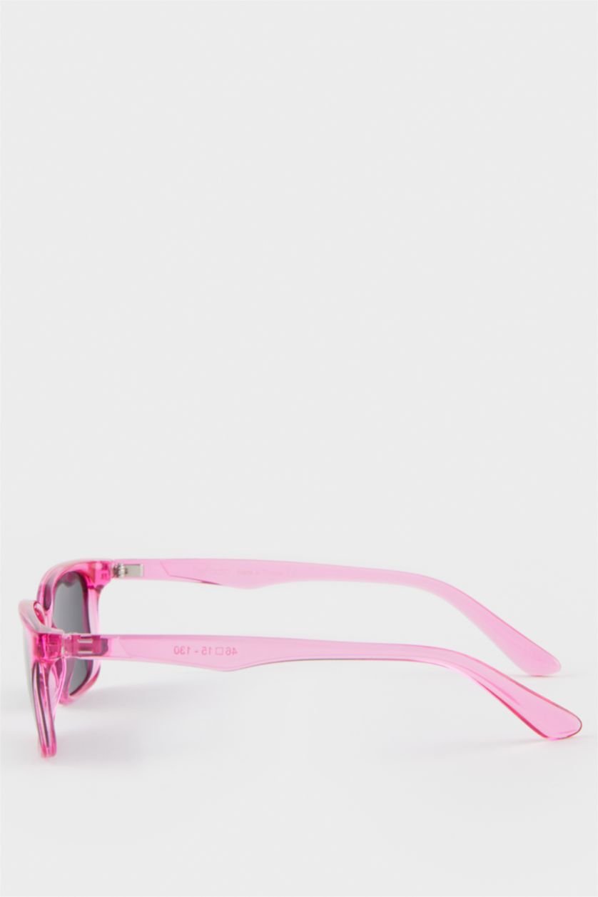 Kız Çocuk - Genç Kız Pembe Yuvarlak Pembe Plastik Çerçeve Siyah Cam Polarize Güneş Gözlüğü Kız Çocuk