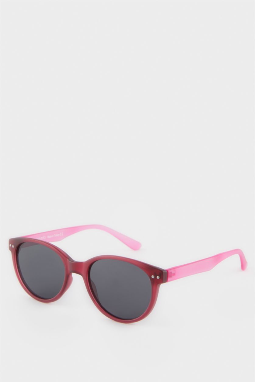 Kız Çocuk - Genç Kız Karma Yuvarlak Kırmızı ve Pembe Plastik Çerçeve Siyah Cam Polarize Güneş Gözlüğü Kız Çocuk