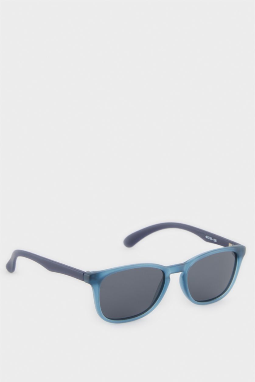 Erkek Çocuk - Genç Erkek Açık Mavi Yuvarlak Mavi Plastik Çerçeve Siyah Cam Polarize Güneş Gözlüğü Erkek Çocuk