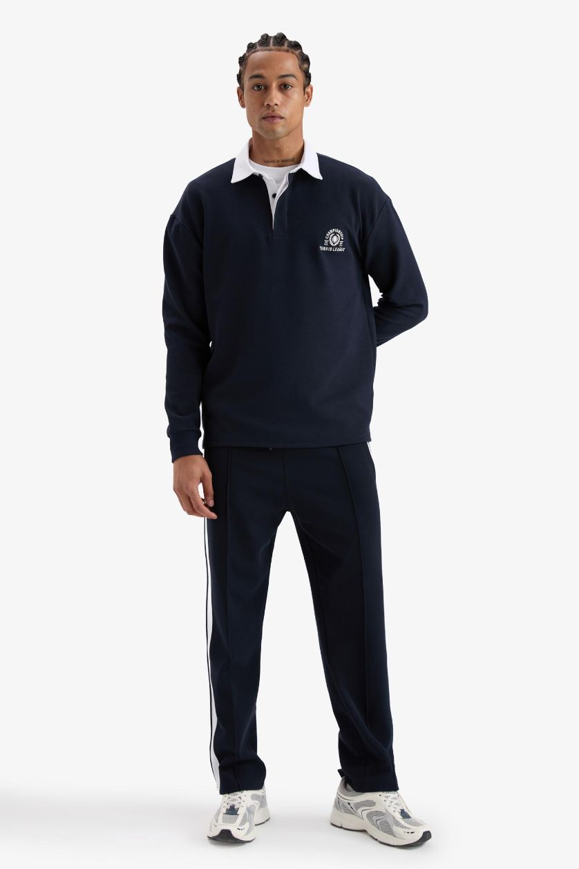 Erkek Lacivert Boxy Fit Gömlek Yaka Sporcu Sweatshirt