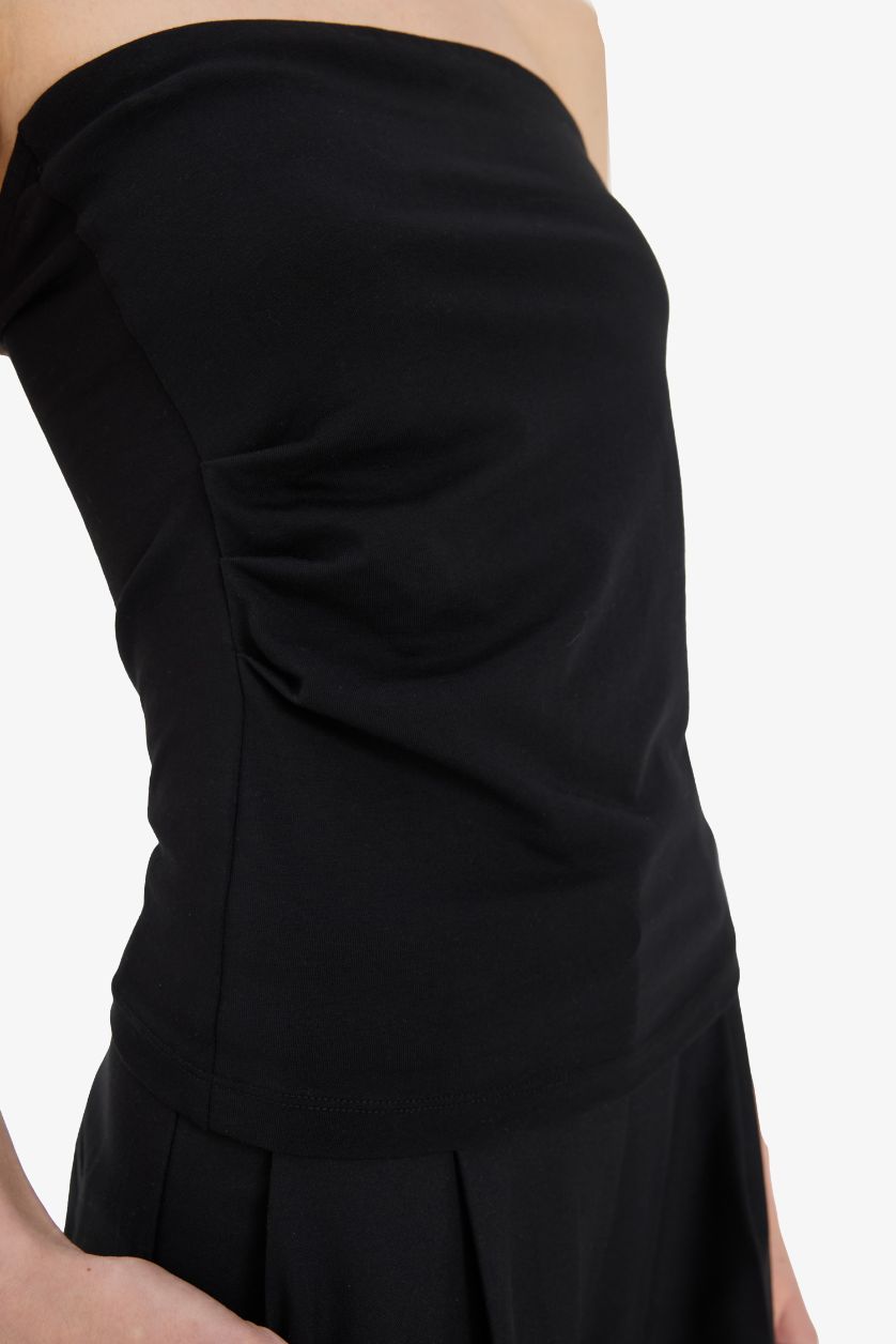 Kadın Siyah Slim Fit Dar Kesim Straplez Siyah Bluz