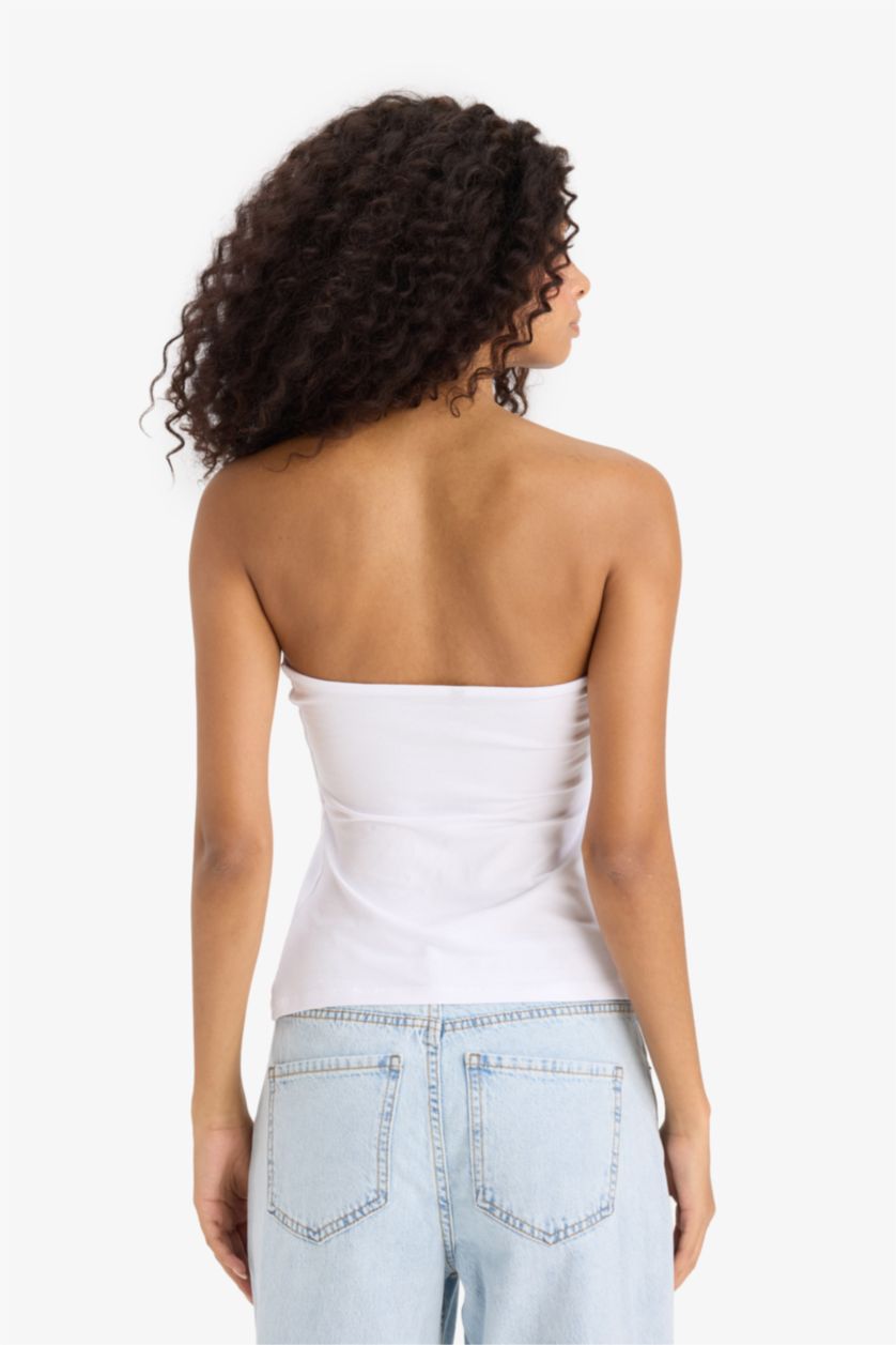 Woman White Slim Fit Strapless White Blouse