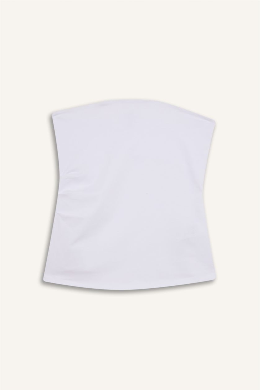 Woman White Slim Fit Strapless White Blouse