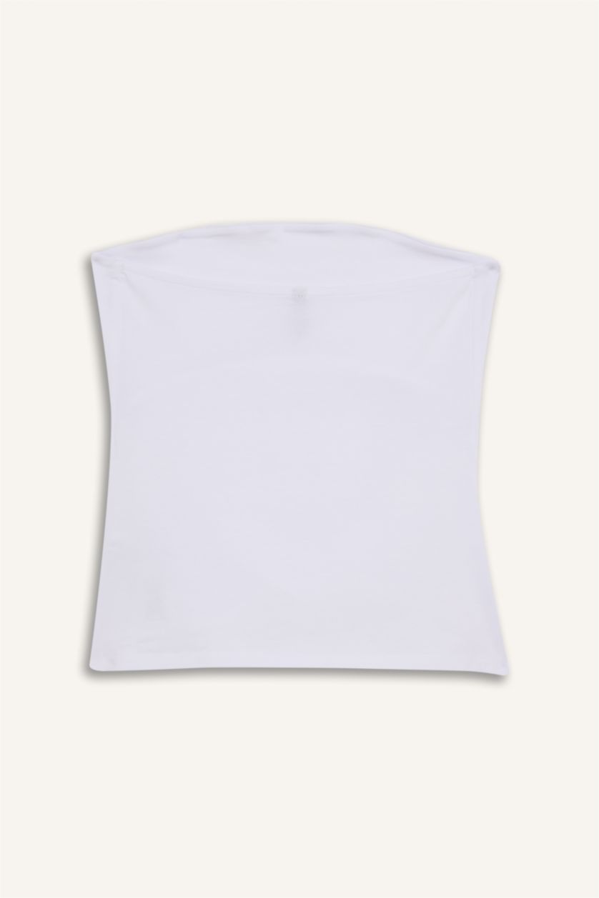 Woman White Slim Fit Strapless White Blouse