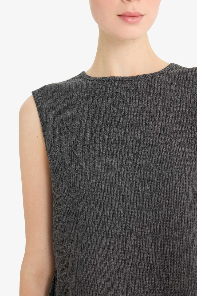 WOMAN Anthracite Melange Boxy Fit Crew Neck Crepe Tank Top