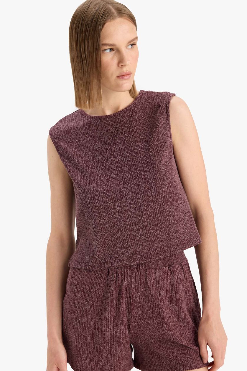 WOMAN Bordeaux Boxy Fit Crew Neck Crepe Tank Top