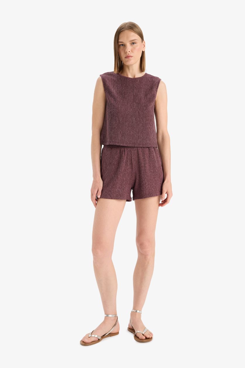 WOMAN Bordeaux Boxy Fit Crew Neck Crepe Tank Top