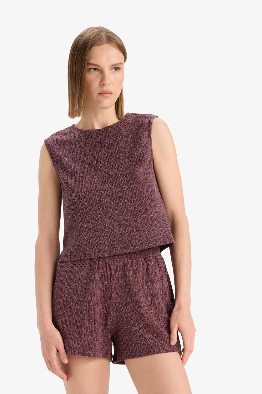 WOMAN Bordeaux Boxy Fit Crew Neck Crepe Tank Top