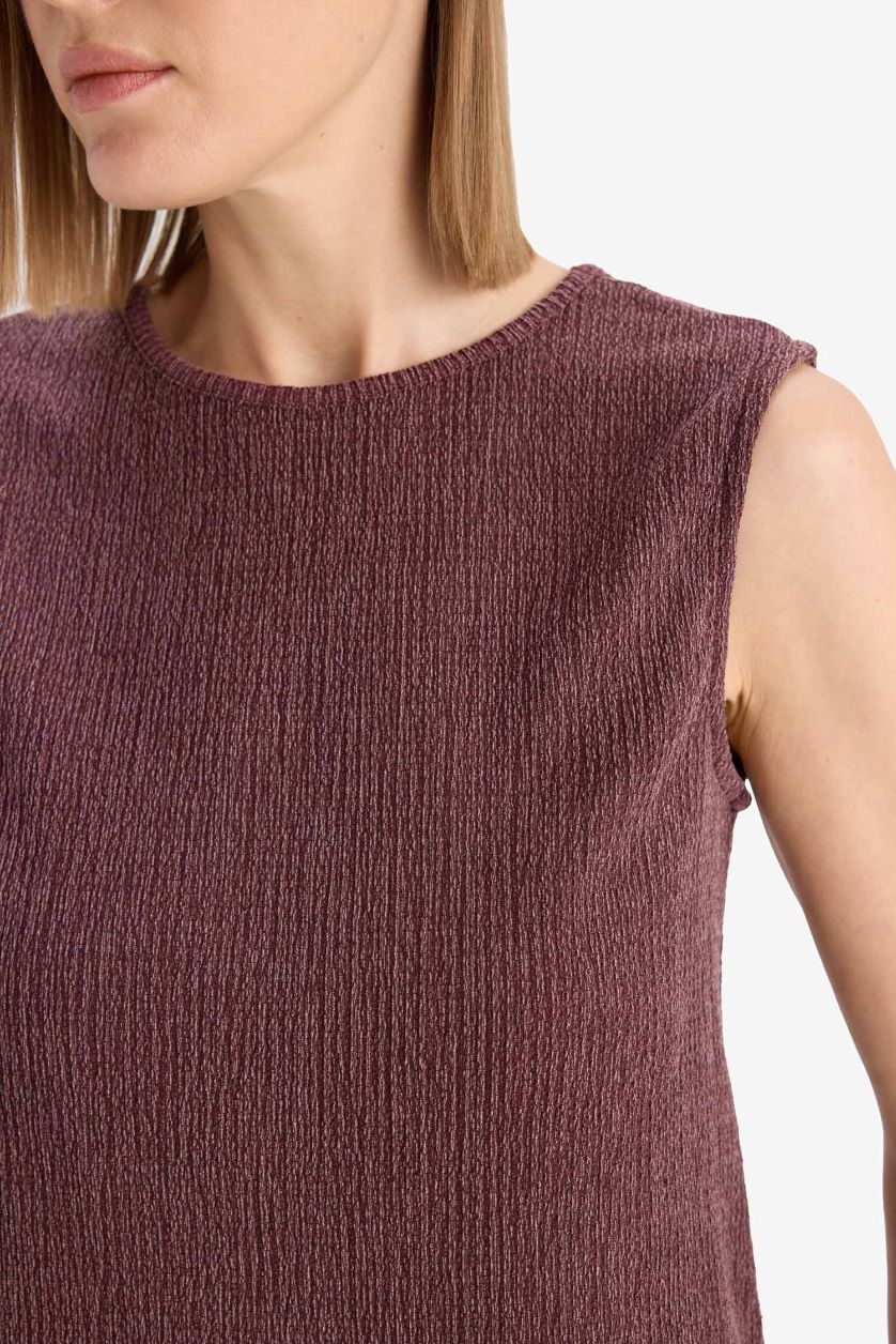 WOMAN Bordeaux Boxy Fit Crew Neck Crepe Tank Top