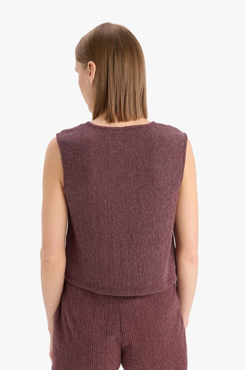 WOMAN Bordeaux Boxy Fit Crew Neck Crepe Tank Top