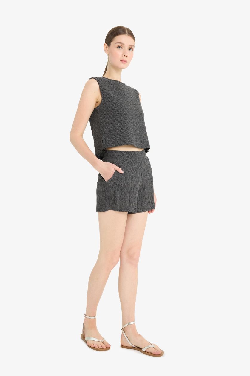 WOMAN Anthracite Melange Regular Fit Crepe Shorts