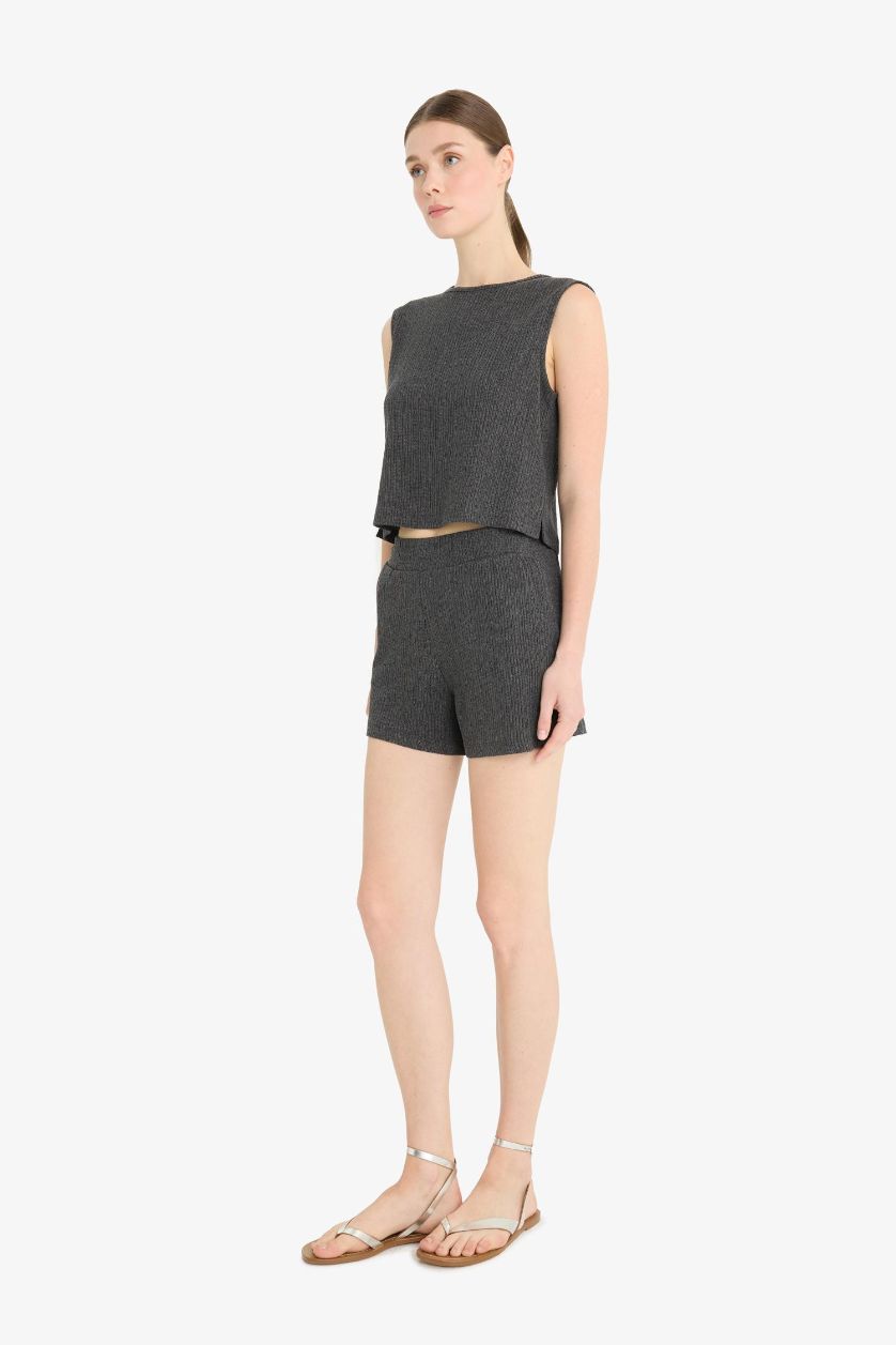 WOMAN Anthracite Melange Regular Fit Crepe Shorts