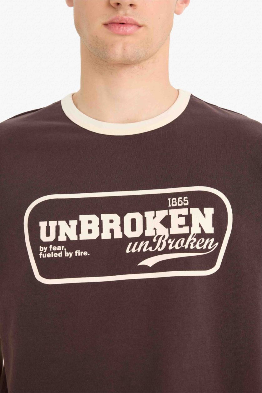 رجال بني تيشيرت قطن نص ردن اوفر سايز بياخة مستديرة