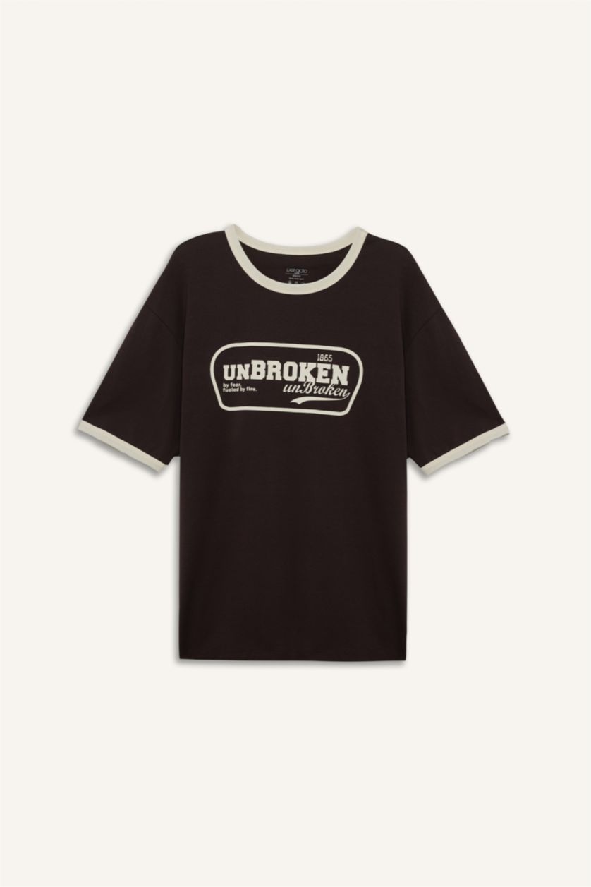 رجال بني تيشيرت قطن نص ردن اوفر سايز بياخة مستديرة