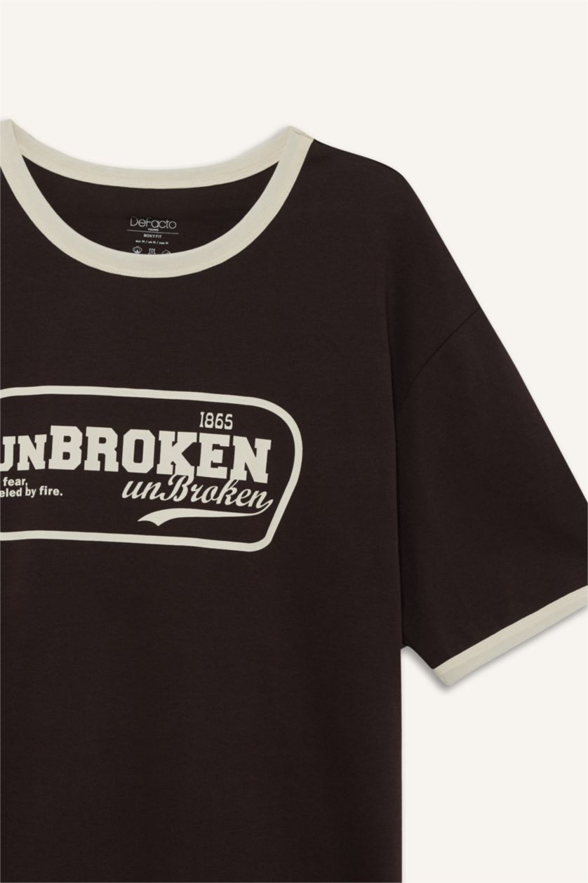 رجال بني تيشيرت قطن نص ردن اوفر سايز بياخة مستديرة