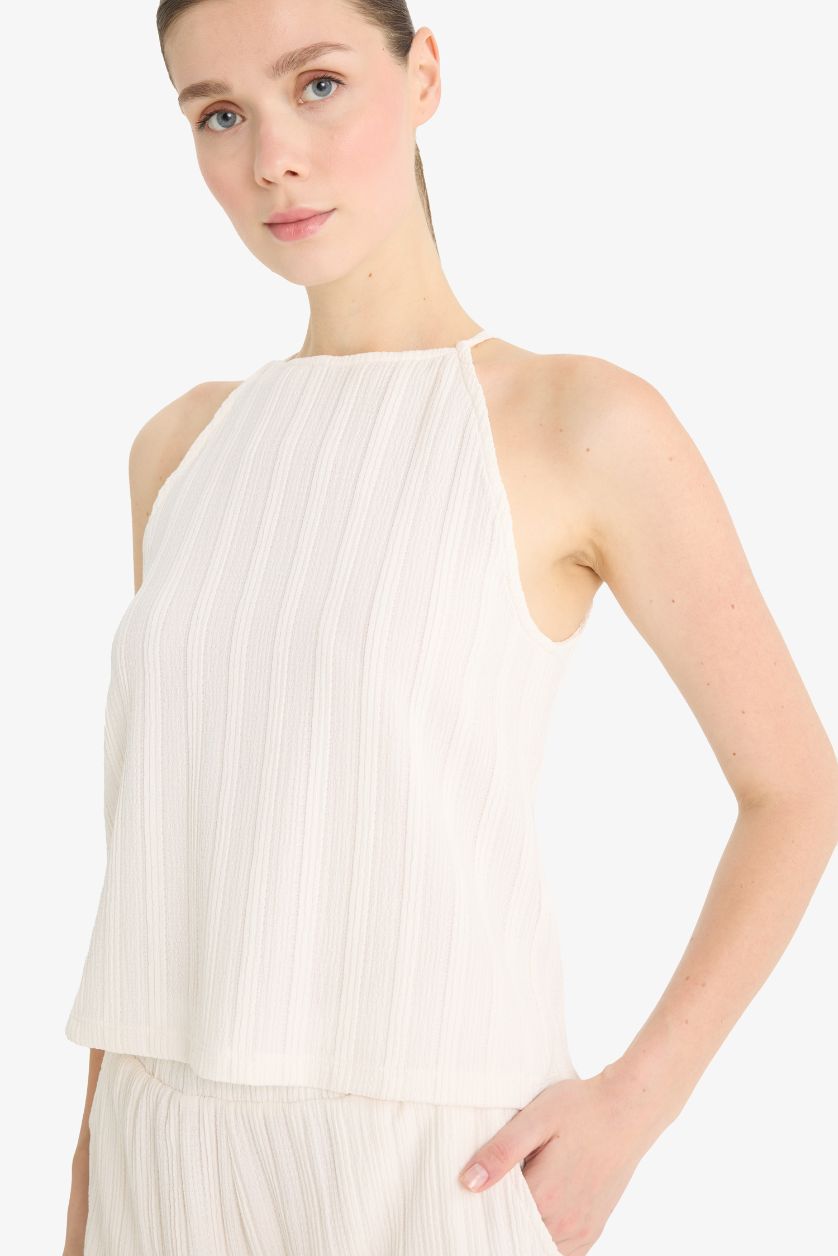 Kadın Ekru Regular Fit Halter Yaka Bürümcük Atlet