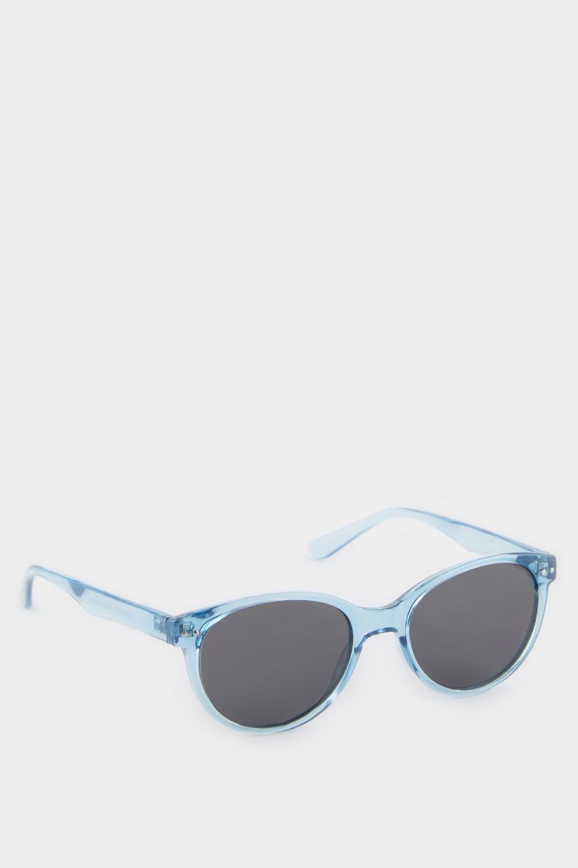 Erkek Çocuk - Genç Erkek Açık Mavi Yuvarlak Mavi Plastik Çerçeve Siyah Cam Polarize Güneş Gözlüğü Erkek Çocuk