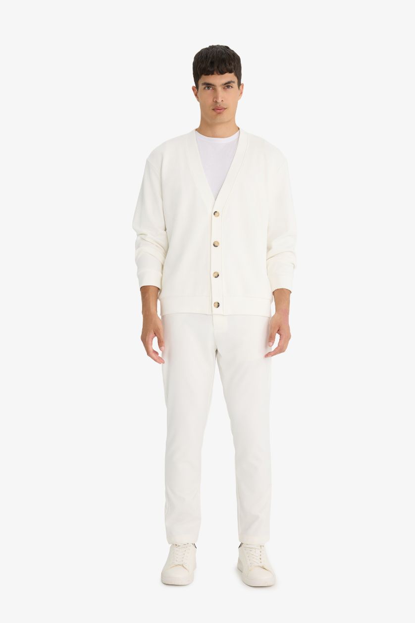 Erkek Ekru V Yaka Düğmeli Hırka