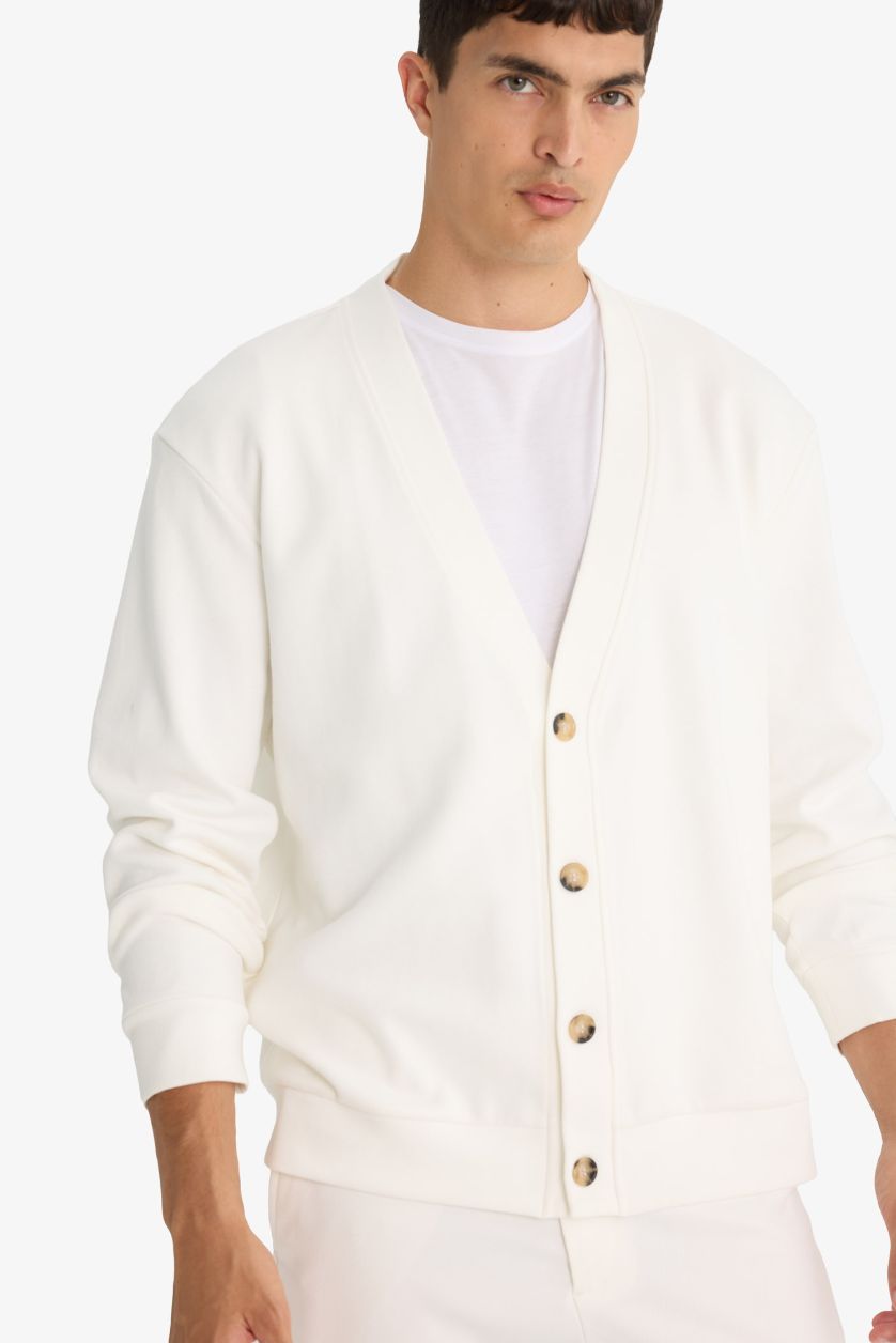 Erkek Ekru V Yaka Düğmeli Hırka