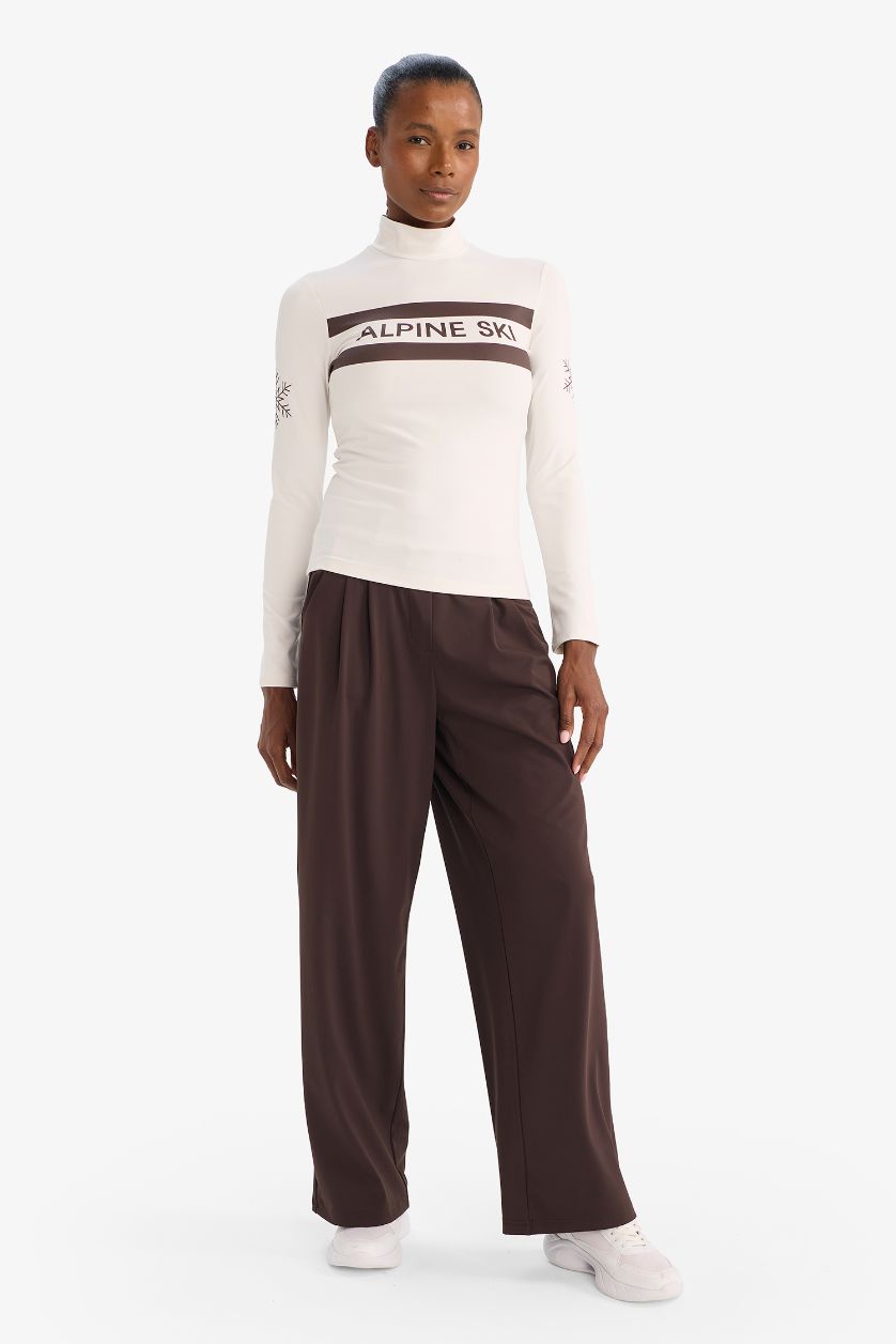 WOMAN White Slim Fit Stand Collar Inner Pocket Brushed Fleece Sports T-Shirt