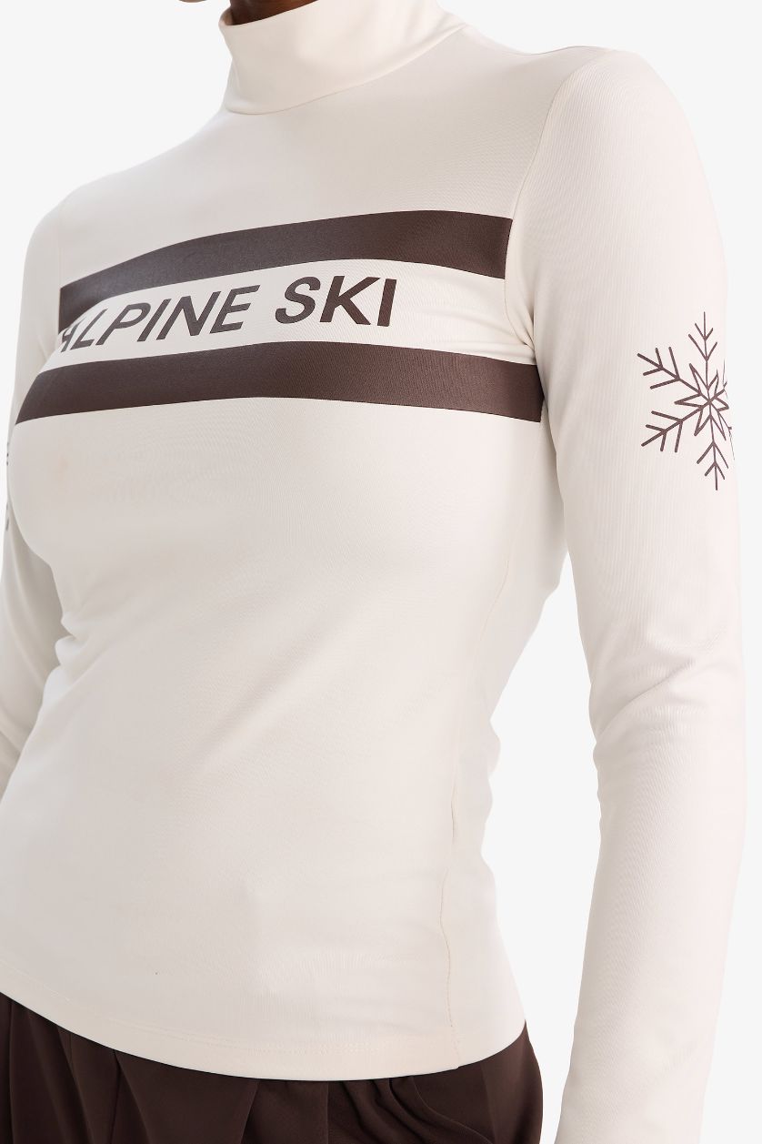 WOMAN White Slim Fit Stand Collar Inner Pocket Brushed Fleece Sports T-Shirt