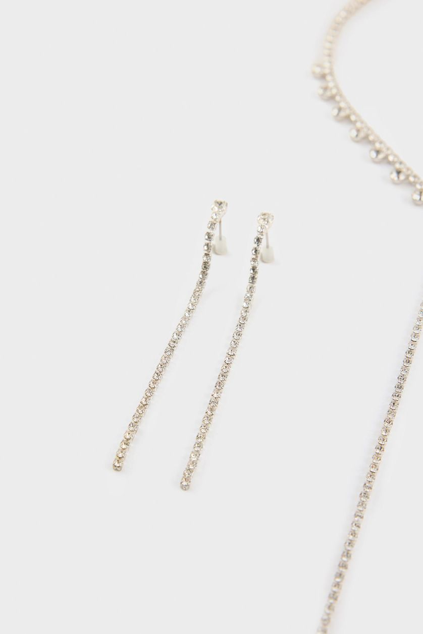 Kadın Gümüş DCEY x DeFacto Kadın Taşlı Kolye Küpe Bileklik Seti