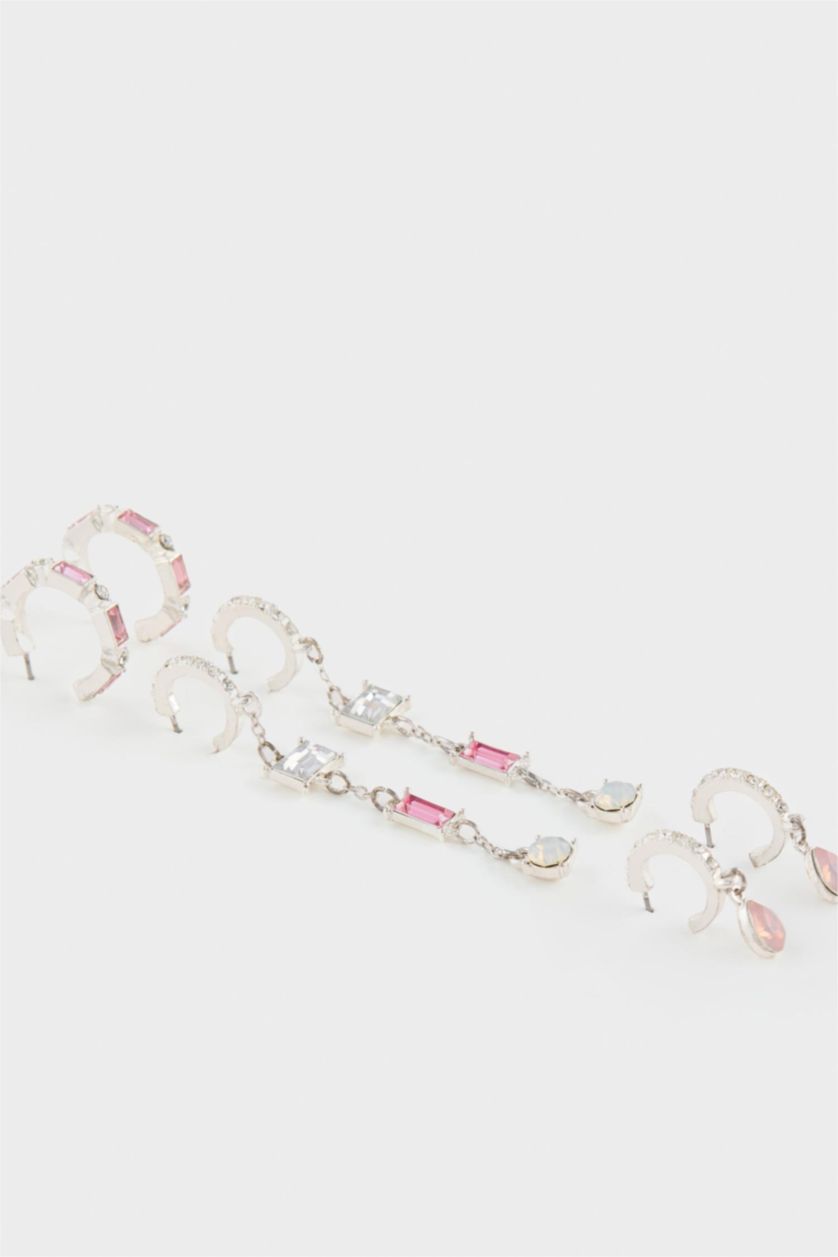 Kadın Gümüş DCEY x DeFacto Kadın 3'lü Taşlı Küpe