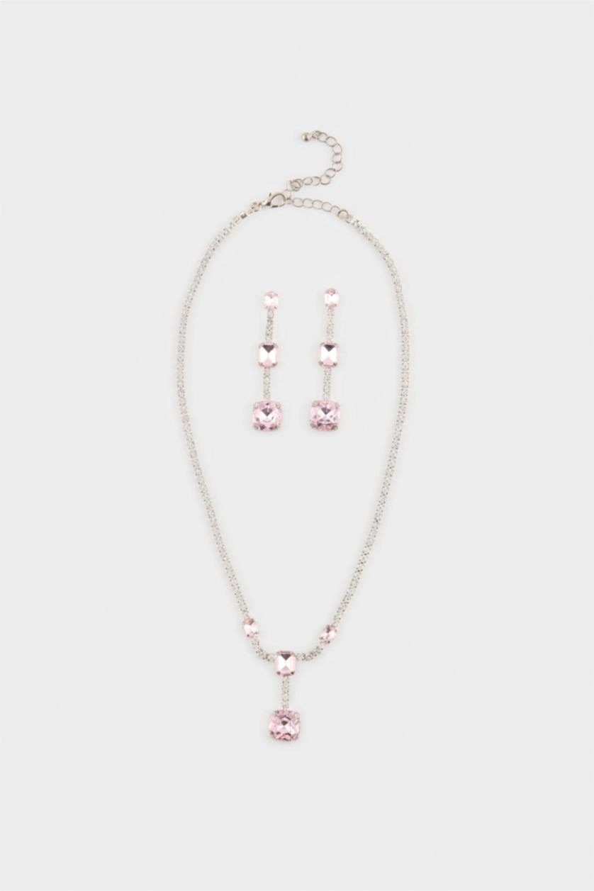 Kadın Karma DCEY x DeFacto Kadın Pembe Taşlı Kolye Küpe Seti