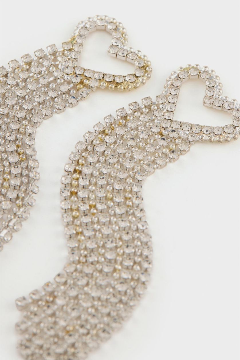 Kadın Gümüş DCEY x DeFacto Kadın Kalp Taşlı Sallantılı Küpe