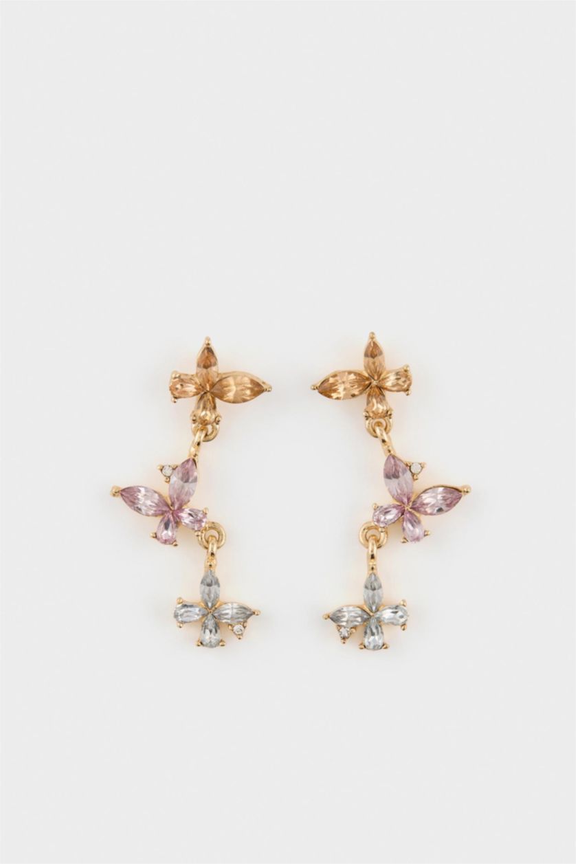 Kadın Açık Pembe DCEY x DeFacto Kadın Çiçekli Taşlı Gold Küpe