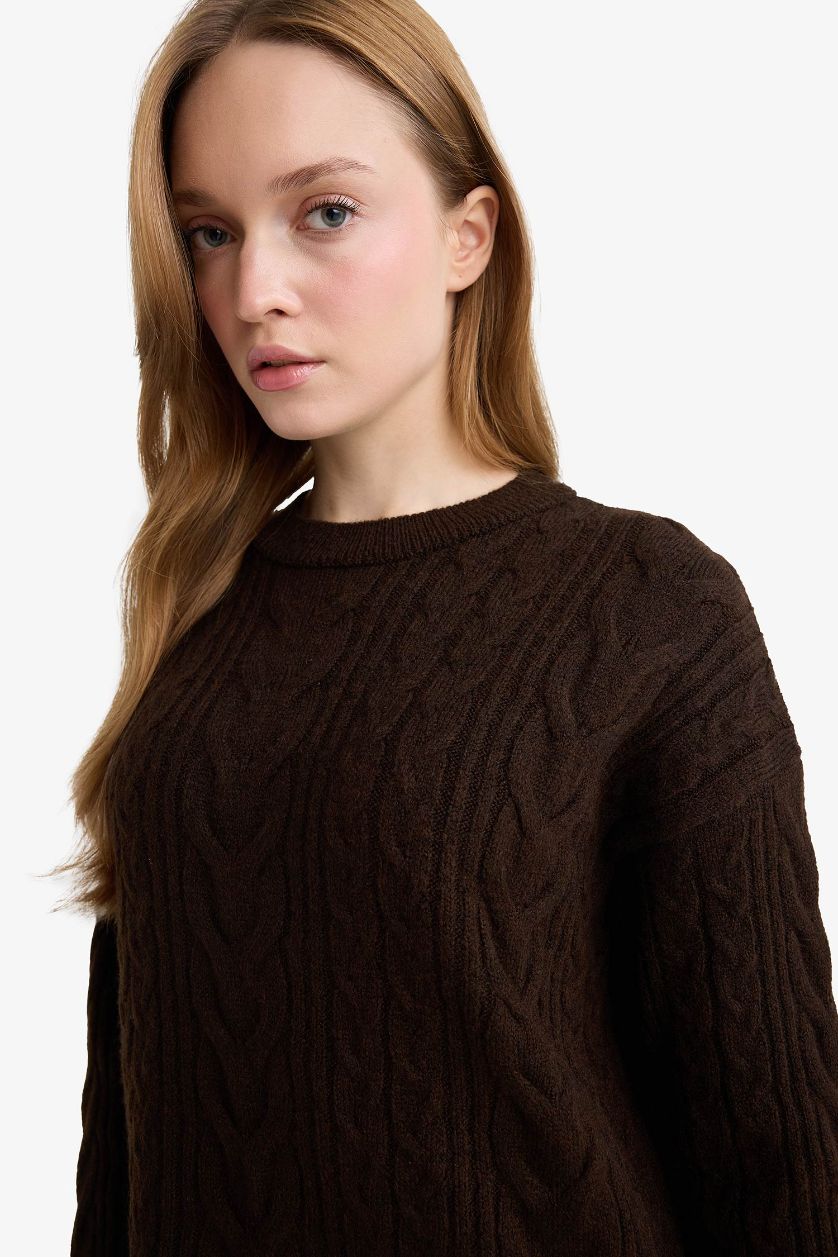 حريمي بني تونيك تريكو طويل قصة مريحة بياخة مستديرة