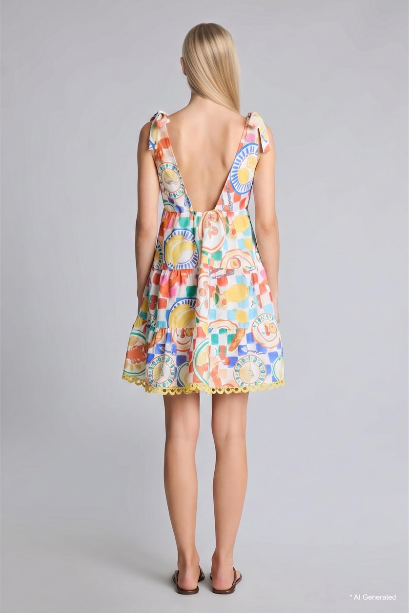 WOMAN Ecru Afra x DeFacto Regular Fit Tropical Patterned Dress