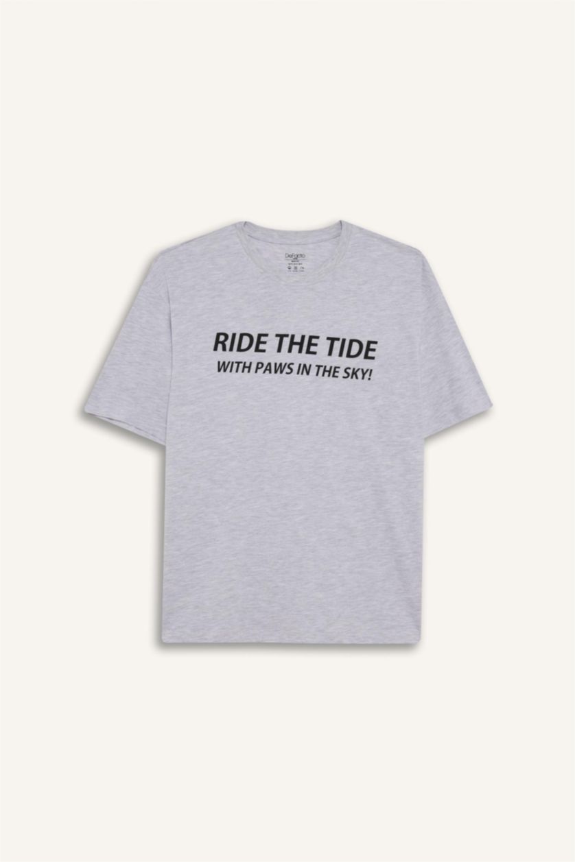 Man Grey Melange Boxy Fit Crew Neck Printed Short Sleeve T-Shirt