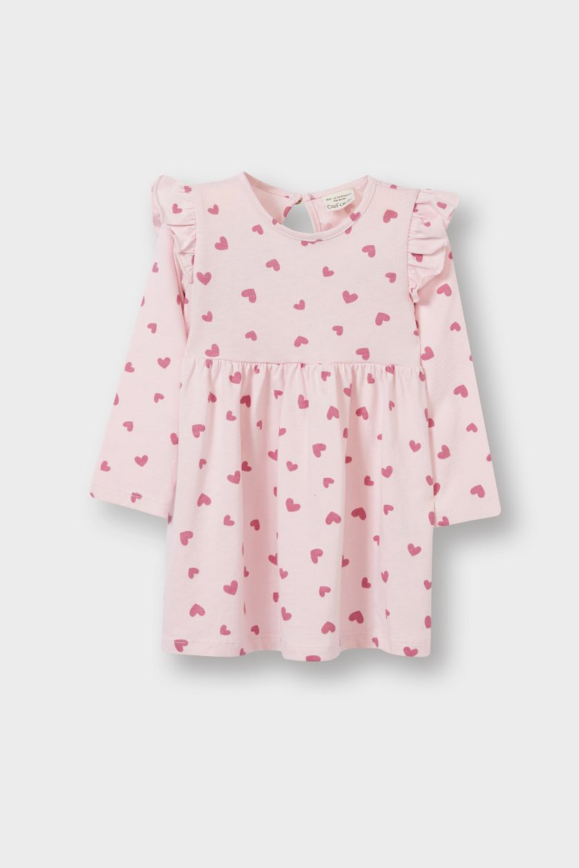BABY GIRL Light Pink Baby Girl Heart Printed Long Sleeve Dress