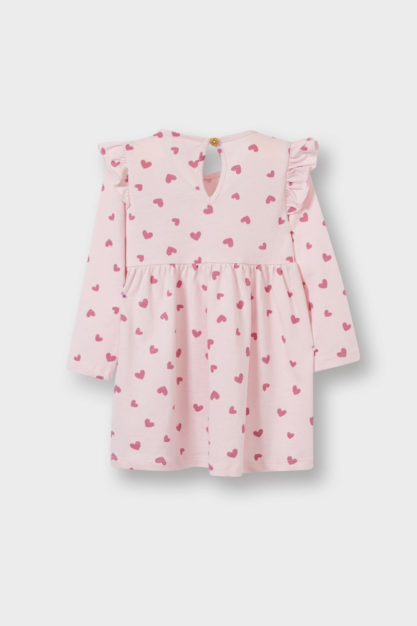 BABY GIRL Light Pink Baby Girl Heart Printed Long Sleeve Dress