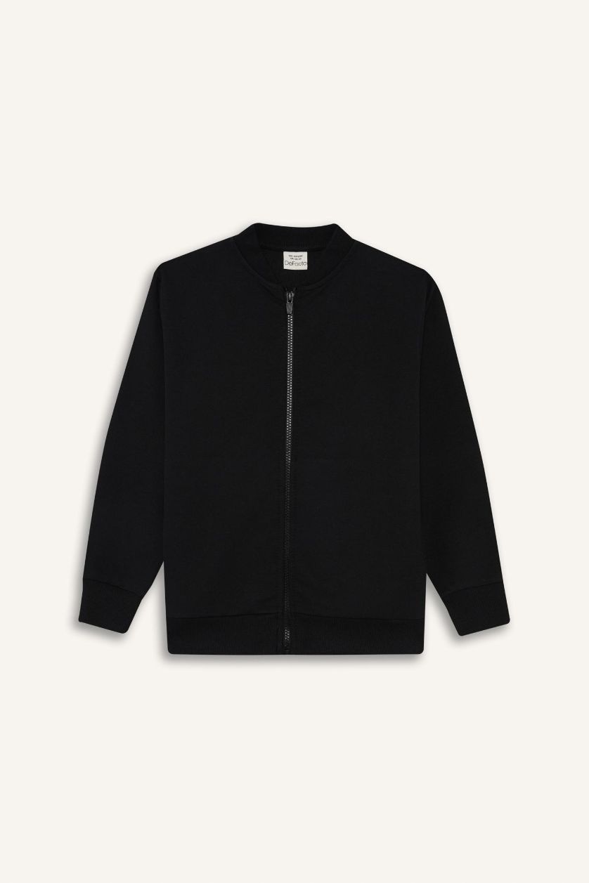 Erkek Çocuk - Genç Erkek Siyah Kolej Yaka Fermuarlı Bomber Ceket Erkek Çocuk