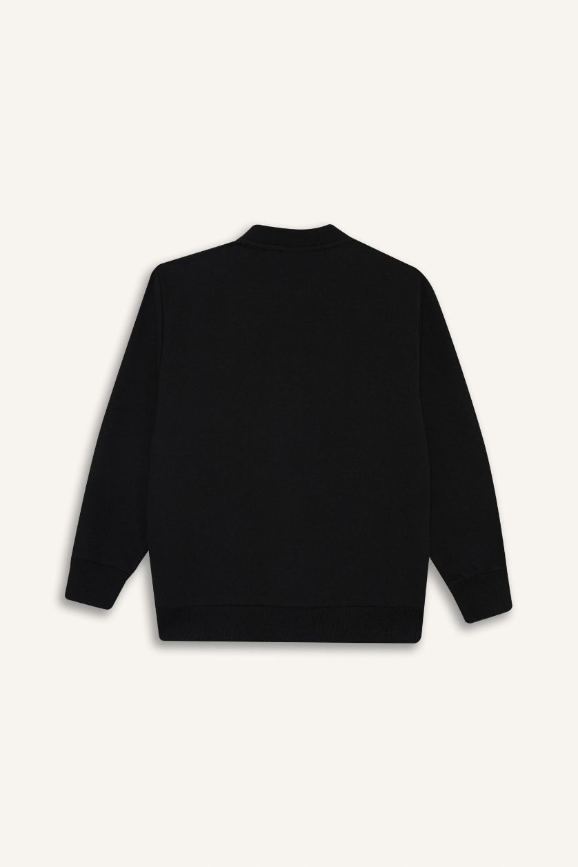 Erkek Çocuk - Genç Erkek Siyah Kolej Yaka Fermuarlı Bomber Ceket Erkek Çocuk