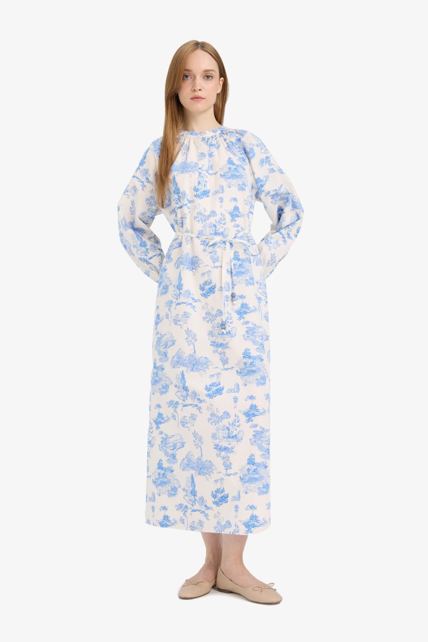 Woman Royal Relax Fit Crew Neck Floral Poplin Laced Maxi Dress