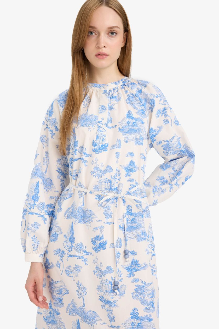 Woman Royal Relax Fit Crew Neck Floral Poplin Laced Maxi Dress