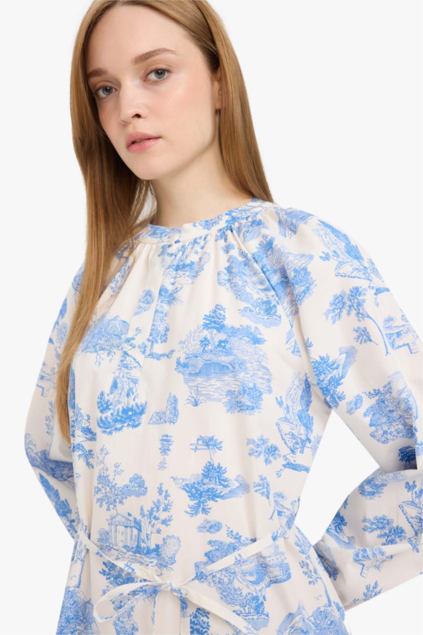 Woman Royal Relax Fit Crew Neck Floral Poplin Laced Maxi Dress