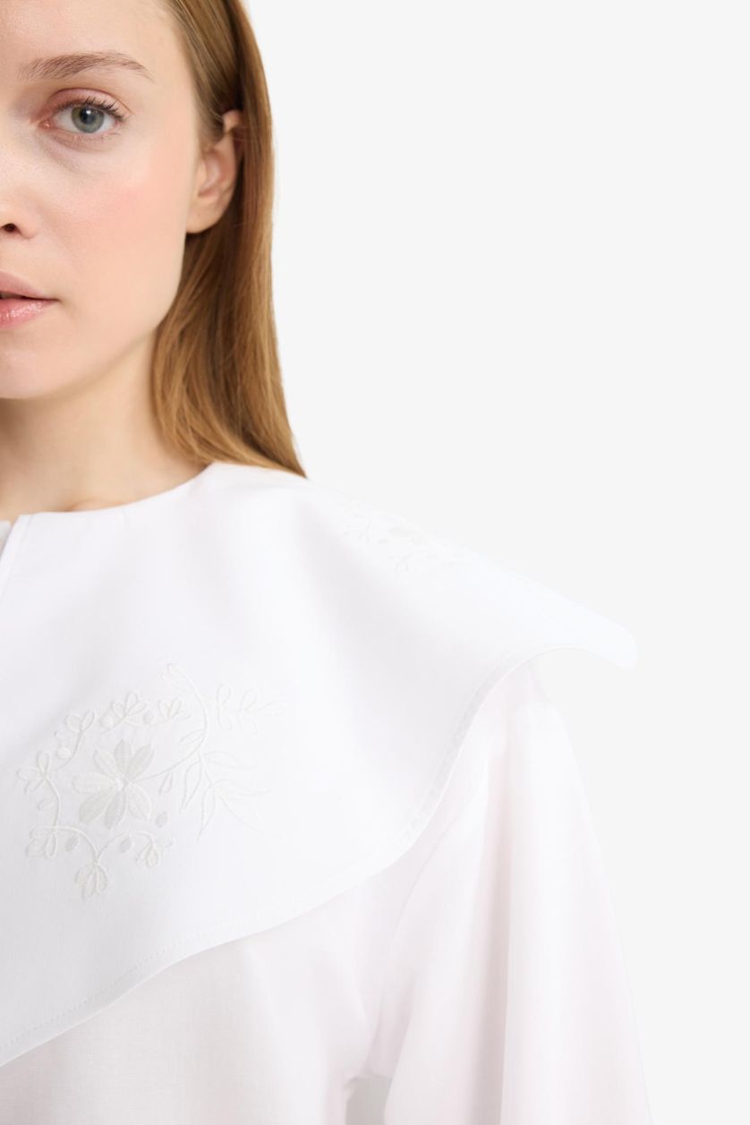 Kadın Beyaz Relax Fıt Poplin Uzun Kollu Tunik