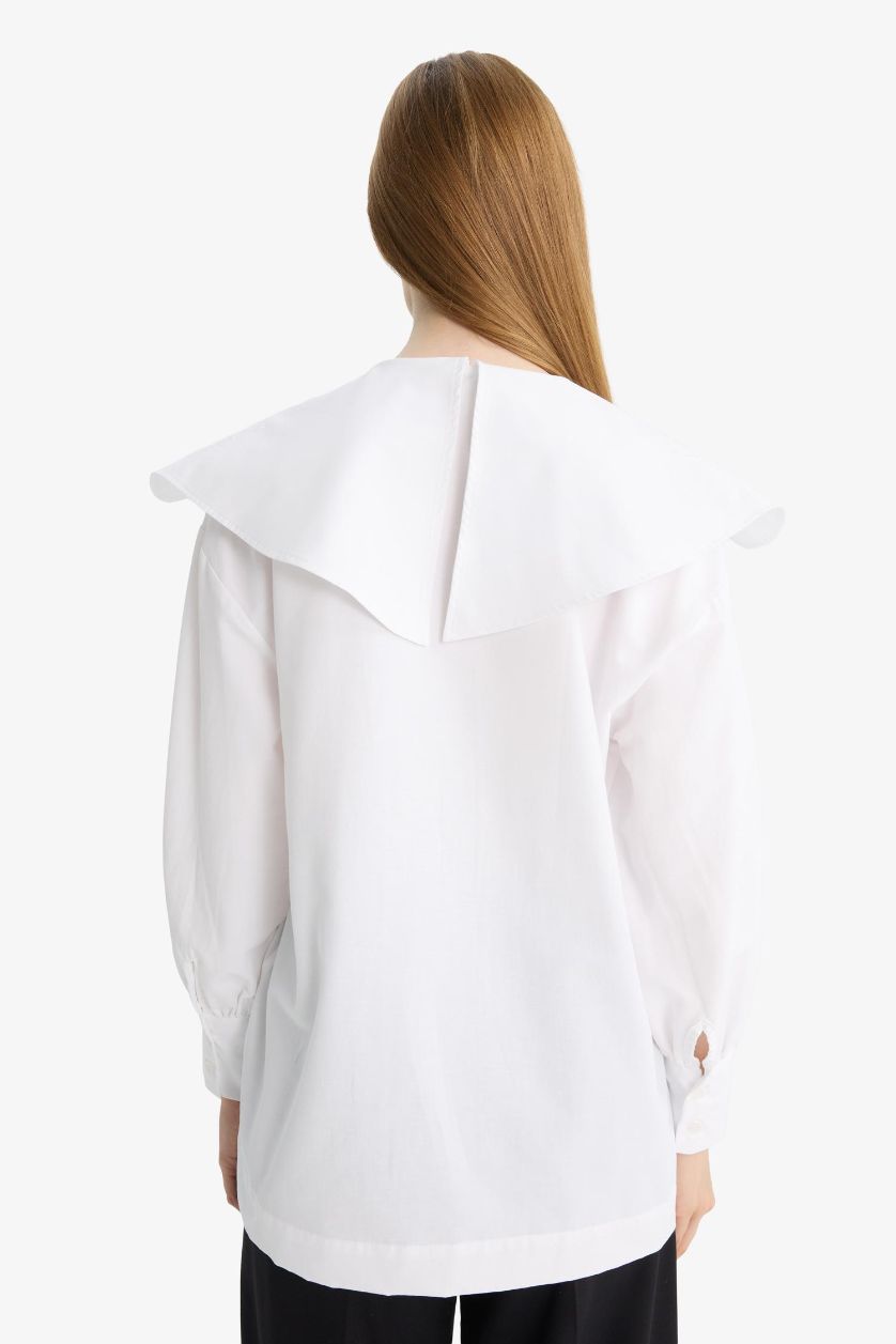 Kadın Beyaz Relax Fıt Poplin Uzun Kollu Tunik