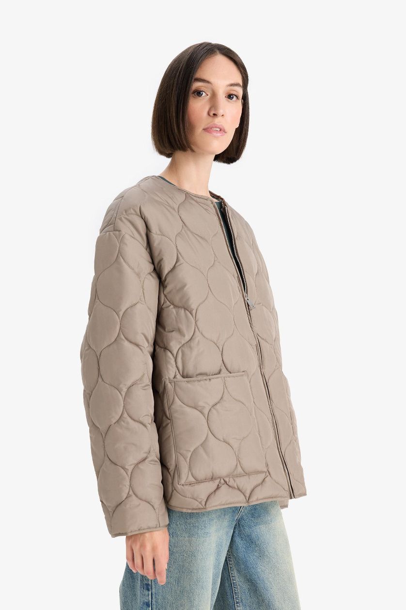 Woman Light Khaki Waterproof Regular Fit Puffer Jacket