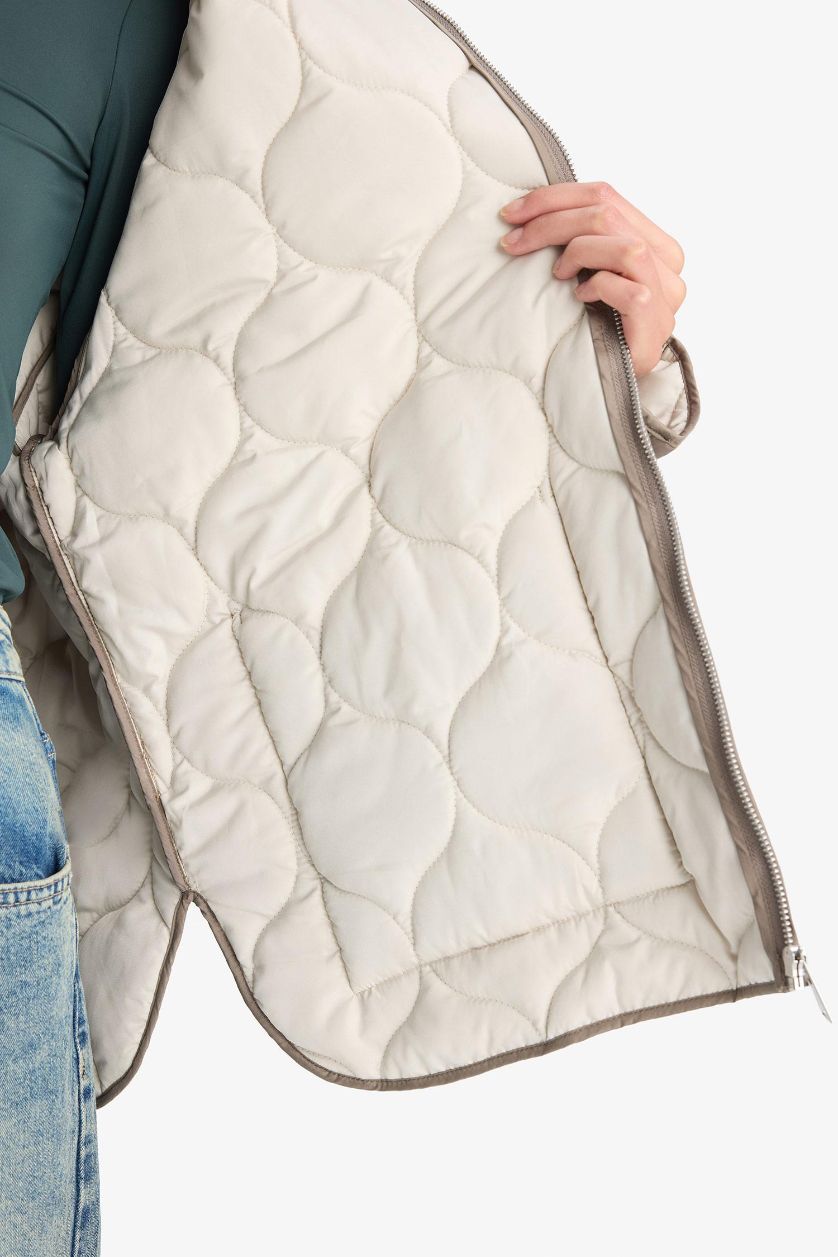 Woman Light Khaki Waterproof Regular Fit Puffer Jacket